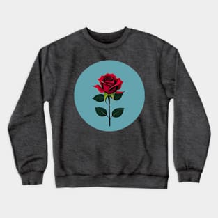 Red rose on a blue circle background Crewneck Sweatshirt